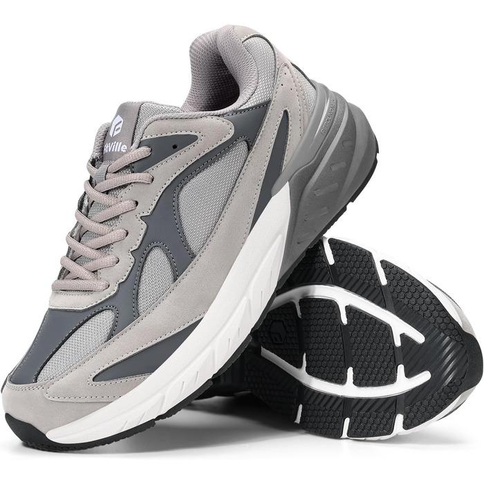Кросівки для бігу FitVille для чоловіків з широкою стопою (X-широкі) сірого кольору, розмір 44.5 EU, спортивні, зручні, дихаючі, з неслизькою підошвою
