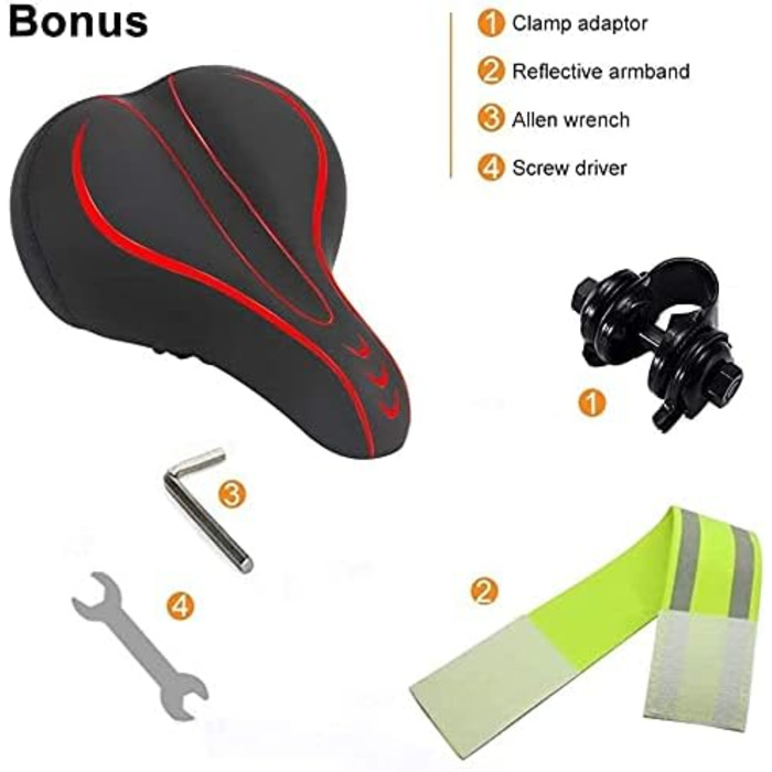 Велосипедне сідло Dripex для чоловіків та жінок: зручне, м'яке, гелеве, водонепроникне, ергономічне. Підходить для MTB, Citybike, шосейної велосипедів (Червоний)