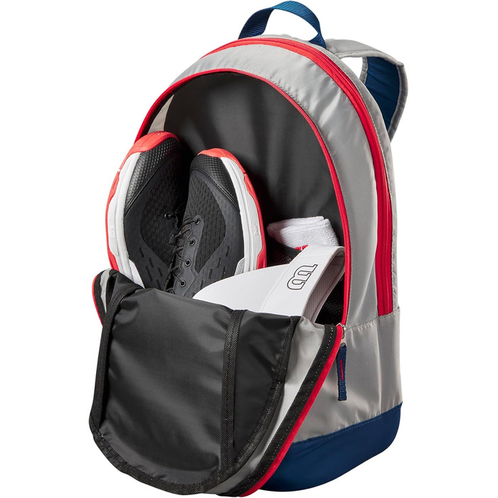 Дитячий тенісний рюкзак Wilson Junior, 2 відділення, до 2 ракеток, світло-сірий/червоний-синій