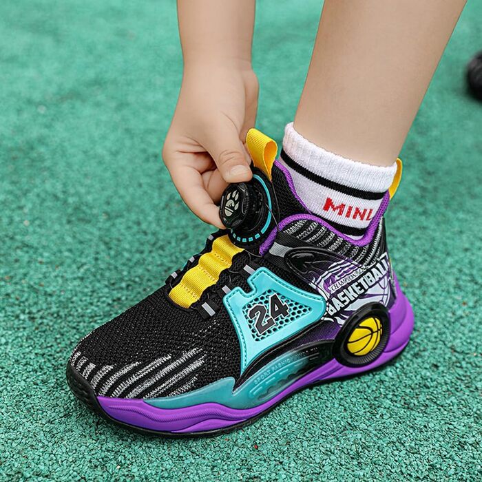 Дитячі баскетбольні кросівки Kinder - High-Top з амортизацією, легкі, антиковзкі, дихаючі, унісекс (33 EU, Чорний/Фіолетовий)