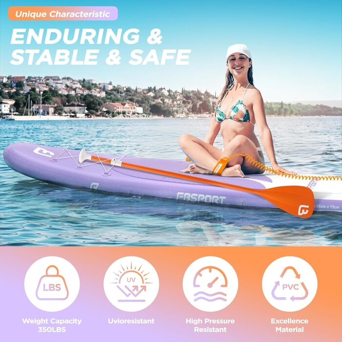 Надувний SUP дошка FBSPORT для SUP-бордингу та серфінгу, 335x84x15 см, з аксесуарами (фіолетовий)