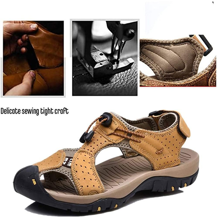 Чоловічі сандалі Asifn для хайкінгу, шкіра, водонепроникні, закритий носок, коричневі, розмір 47/48 EU