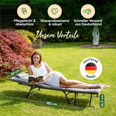 Розкладне шезлонг для відпочинку на сонце: стілець, шезлонг, для саду та кемпінгу, до 200 кг, вологостійкий