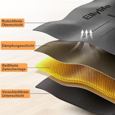 Протиковзкий килимок для йоги, пілатесу та фітнесу з еко-натурального каучуку та TPE, з лініями розмітки та ременем для перенесення, темно-сірий, 4 мм
