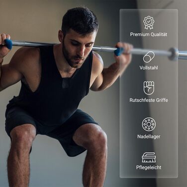 Олімпійський гриф MSports Professional, сріблястий матовий, преміум-якість, підшипниковий, 50 мм, рифлена ручка, з замками
