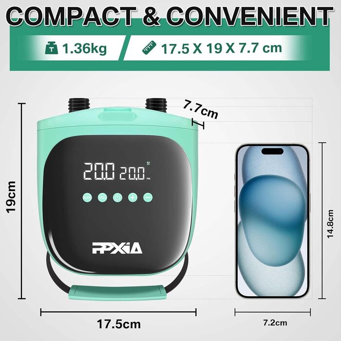 Електрична SUP-насос PPXIA 20PSI: для SUP-дошок, каяків, наметів, матраців