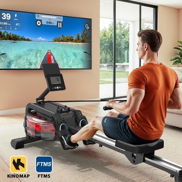 Водний гребний тренажер MettleMatic для дому з Bluetooth, тримачем для планшета, навантаженням до 160 кг, для зросту до 210 см