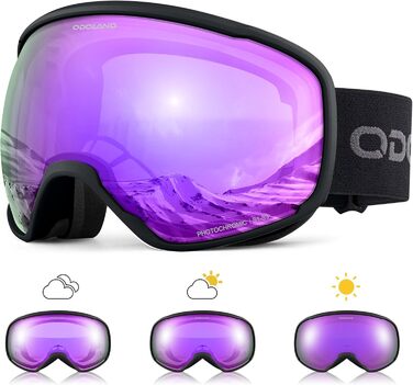 Одаленд Скі-маска фотохромні для сонячних та похмурих днів, антитуманні сноуборд маски, скі-окуляри з UV-захистом для чоловіків та жінок, самозатемнювані скі-маски