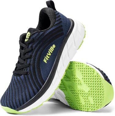Кросівки для бігу FitVille для чоловіків, широкі (46 EU), темно-синій з чорним. Легкі, дихаючі, зручні для ходьби та джогінгу.
