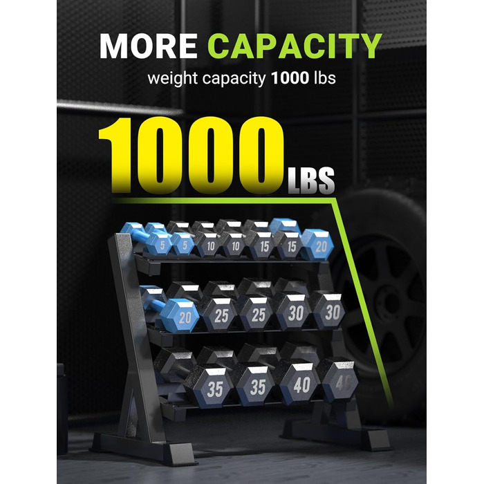 Стойка для гантелей з вантажопідйомністю 500 кг, 3 полиці для зберігання гантелей, 96 x 48 x 91 см (гантелі не входять до комплекту)