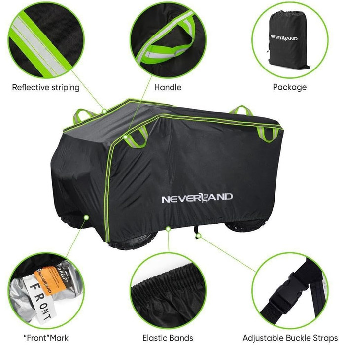 Водонепроникний чохол для квадроцикла NEVERLAND, XXXL (256x110x120 см), зелено-чорний, для Polaris, Yamaha, Honda, Coleman