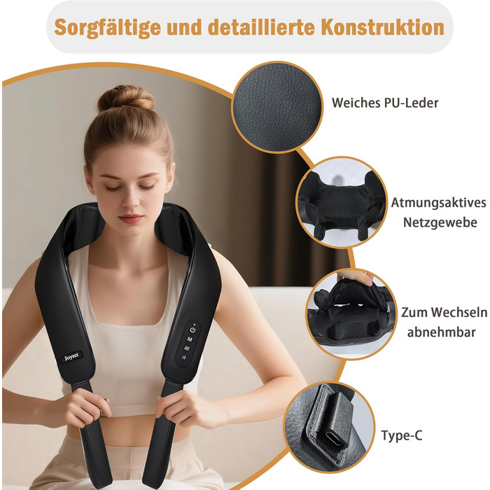 Масажер для шиї та спини Joyset Shiatsu 4D з підігрівом, бездротовий, для зняття болю та розслаблення м'язів. Подарунок для жінок та чоловіків