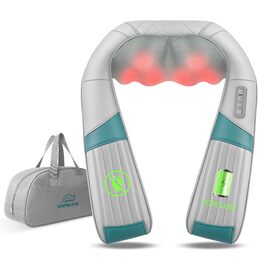 Масажер для шиї та плечей Snailax з підігрівом, акумуляторний Shiatsu 4D, для шиї, плечей, спини, подарунок, сірий та зелений
