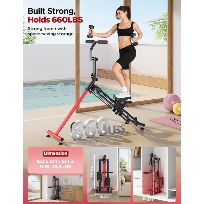 Сходи-степер YOLEO з регульованим опором для дому, компактний кардіо-тренажер, 3 режими тренувань, великі платформи, 90% зібраний, з ручкою