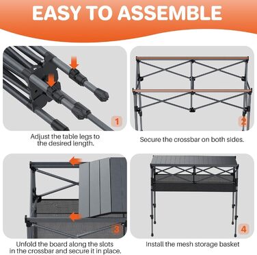 Складаний туристичний стіл FUNYKICH 82x40 см з регулюванням висоти (44/70 см), з сітчастою кишенькою, для пікніка, кемпінгу, BBQ, саду, партії. Розміри: 100x50x(70/87) см