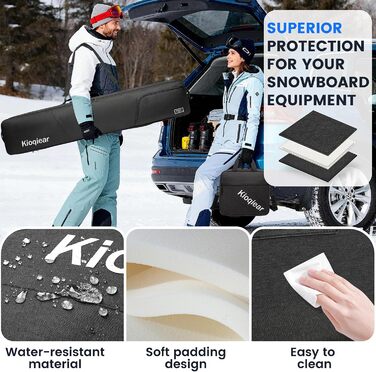 Сумка для сноуборду та черевиків Kioqiear з підкладкою, чорна (до 165 см та 43 розмір)