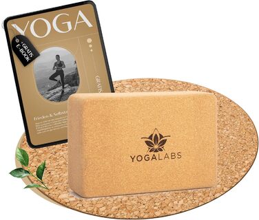 YOGALABS® преміум-йога-блок з натуральної пробки, 22,5x15x7,5 см, екологічний, нековзний, для медитації, розтяжки та спини, гіпоалергенний аксесуар для йоги
