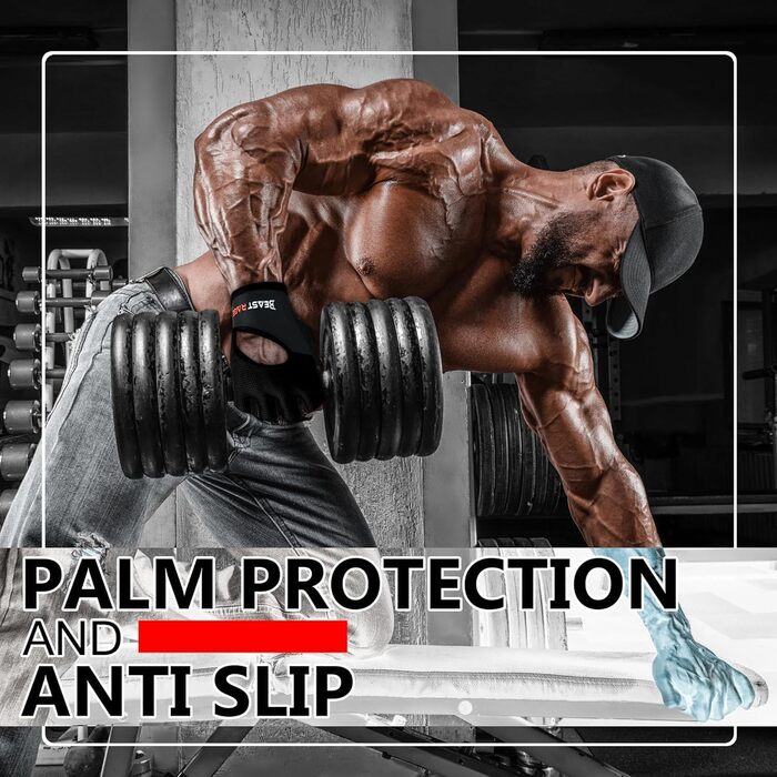 Фитнес рукавички BEAST RAGE: дихаючі, для чоловіків та жінок, важке підняття, бодібілдинг, тренування, неслизькі, кросфіт, силові тренування, велоспорт (L, чорний)