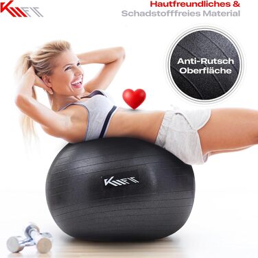 Фітнес-м'яч KM-Fit 75 см з насосом | М'яч для тренувань, йоги, офісу, фітнесу та корекції постави | Чорний, BPA-Free