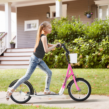 HOMCOM Дитячий скутер Скутер Kick Scooter з регулюванням висоти гальмівного кошика для 5-12 дитячих самокатів Kickboard Алюмінієвий сплав Гума Рожевий + Білий | Аосом