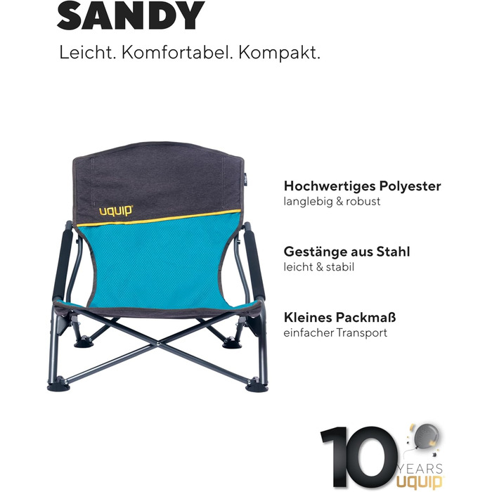 Складний туристичний стілець Uquip Sandy Petrol - міцний, для кемпінгу, пляжу, риболовлі, саду та фестивалів (120 кг)
