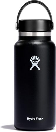 Термос-пляшка HYDRO FLASK 946 мл із нержавіючої сталі для води та спорту, ізольована, з герметичною кришкою Flex Cap, для напоїв, чорна