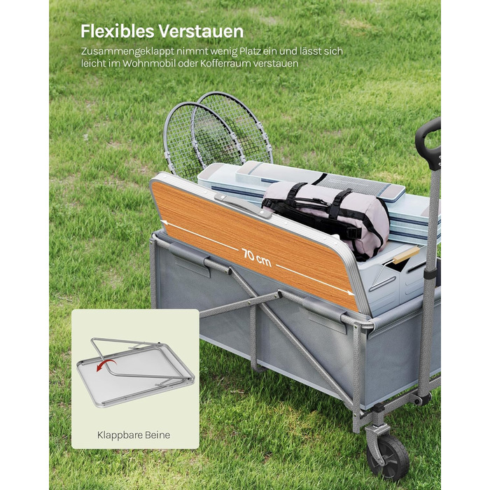 Складаний туристичний стіл Woltu для пікніка, пляжу та відпочинку на природі, 70x50x60 см (Alu & MDF)