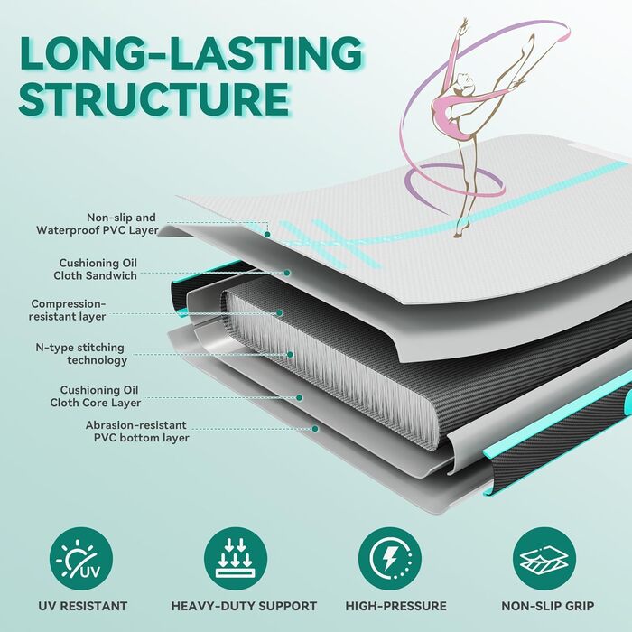 3M DWVO Air Matte Track - Гімнастичний надувний мат для гімнастики, йоги, фітнесу, тренувань, 10 см, зелений