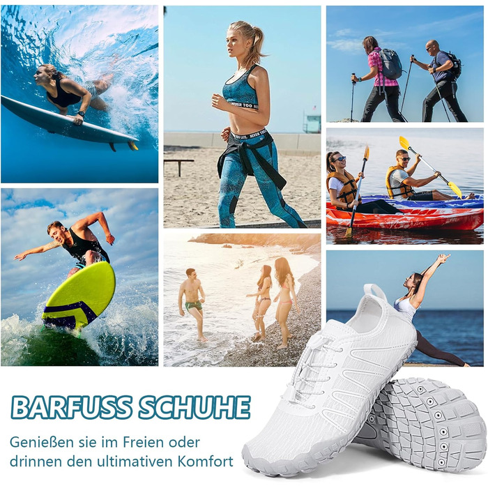 Чоловічі та жіночі босі кросівки для літа Barfuss Schuhe C1 білі 40 EU. Швидка сушка, широка передня частина, підошва Zero-Drop. Ідеальні для трейлу, фітнесу та басейну.