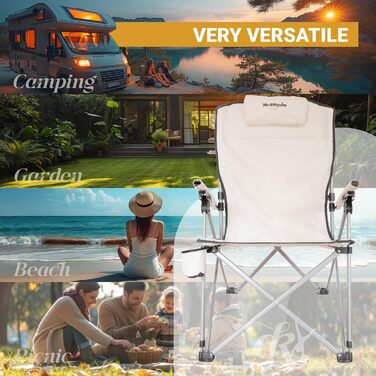 Дитячий складний стілець для кемпінгу Dieckkiners Ehlin, сталевий, регульована спинка, для балкону, саду, тераси, зелений/бежевий