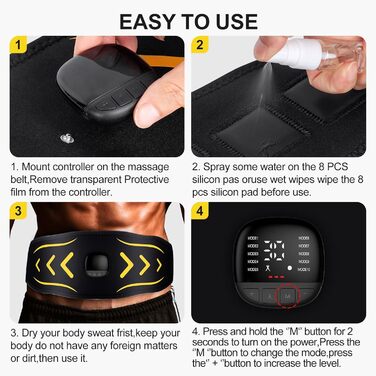 EMS тренажер для пресу, електричний, 10 режимів, 30 інтенсивностей, USB, портативний, жовтий