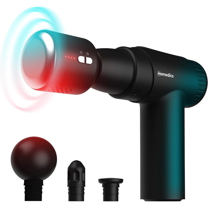 Масажер Homedics NOVO+ з підігрівом та охолодженням – електричний масажер з регулюванням температури, 4 насадки, 6 інтенсивностей, USB-зарядка, кейс