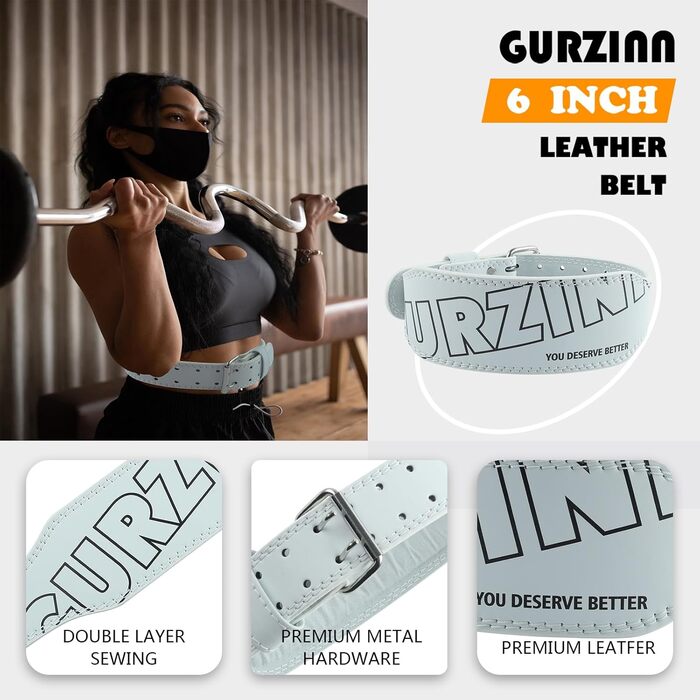 Лляний пояс для важкої атлетики для жінок з підтримкою попереку 10,2 см для пауерліфтингу та присідання (Великий, Білий)