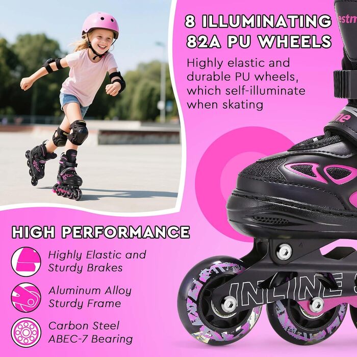 Роликові ковзани Inliner дитячі регульовані для дівчаток, хлопчиків, унісекс, з підсвічуванням, розмір EU 36-40