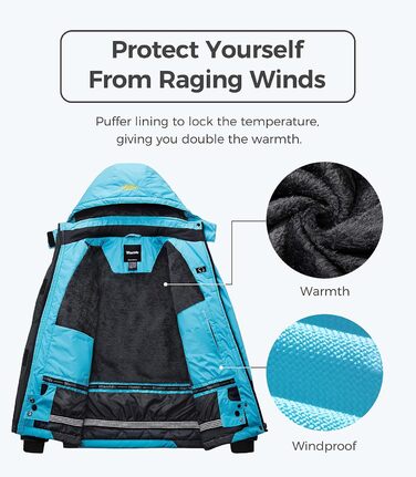 Жіноча гірськолижна куртка Wantdo, тепла флісова куртка, водонепроникна, дихаюча, вітрозахисна, з капюшоном, для активного відпочинку, турквіс, розмір M
