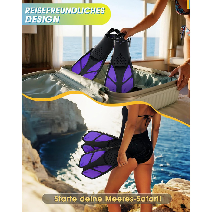 Ласти для плавання Schnorchelflossen L-XL (Темно-лілові) - регульовані, дорослі/дитячі, унісекс, з сітчастим чохлом