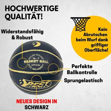 Баскетбольний м'яч Best Sporting Playoff, розмір 7, для вулиці, чорний із золотом, офіційна вага та розмір, високоякісний