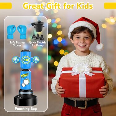Дитячий боксерський мішок на 360° з підставкою 165 см, комплект з боксерськими рукавичками та електричним насосом, для дітей 6-14 років, ідеальний подарунок для карате
