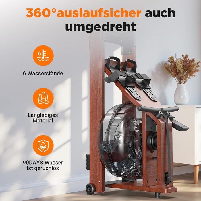 Гребний тренажер YOSUDA 2025 Neu Wasser - складаний, з Bluetooth, дисплеєм та регульованим тримачем для телефону. Максимальна висота користувача 190 см, вага 182 кг. Ідеально для домашніх тренувань.