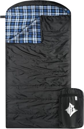 Спальний мішок Baumwoll-Flanell для дорослих, 100% бавовняний, для кемпінгу, походів, 3-4 сезони (Чорний/Блакитний)