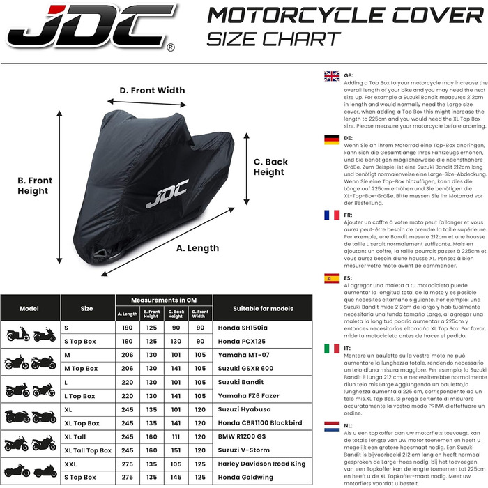 Водонепроникний чохол для мотоцикла JDC Ultimate RAIN XL – міцний, з м'яким підкладкою, стійкий до нагрівання, з герметичними швами