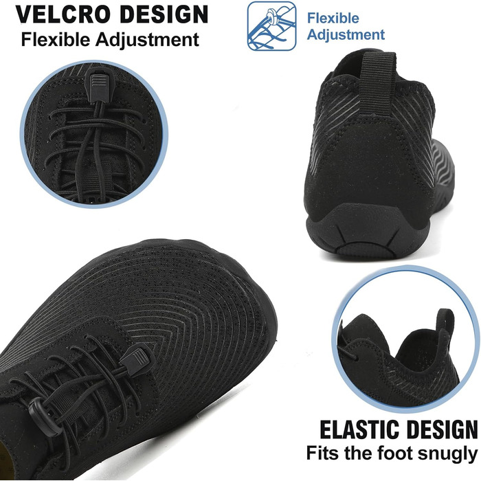 Чоловічі та жіночі аквашузи для плавання та відпочинку на пляжі, швидковисихаючі, з антиковзким покриттям, розмір 35-47, колір чорний