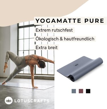 LOTUSCRAFTS® Йога-мат із натурального каучуку, нековзкий, універсальний для йоги, фітнесу, спорту, пілатесу, індиго