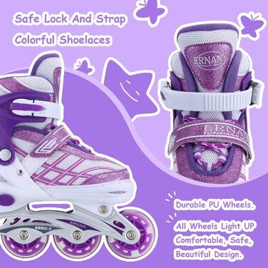 Дитячі ролики Kinder для дівчаток, регульовані, 4 розміри, світлові колеса, EU32-36, фіолетові