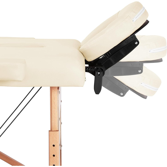 Масажний стіл Yaheetech з 2 зонами, портативний, регульована висота, дерев'яні ніжки, з підголовником та підлокітниками, 213 x 82 x 85,5 см, до 250 кг, кремовий