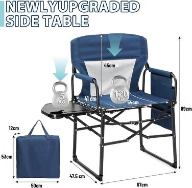 Кемпінговий стілець LEADZM складний зі столиком та відділенням для зберігання, дихаюча спинка, вантажопідйомність 10 кг, 600D Oxford, металевий каркас, 6x60x9 см, легкий та компактний для відпочинку на природі, риболовлі, фестивалів (2 шт., блакитний)