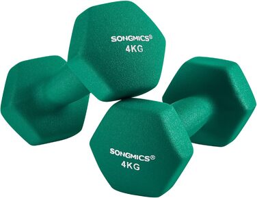 Гантелі SONGMICS, набір 4 шт, 2×4 кг і 2×5 кг, для силових тренувань вдома, в офісі чи спортзалі, чорні та зелені