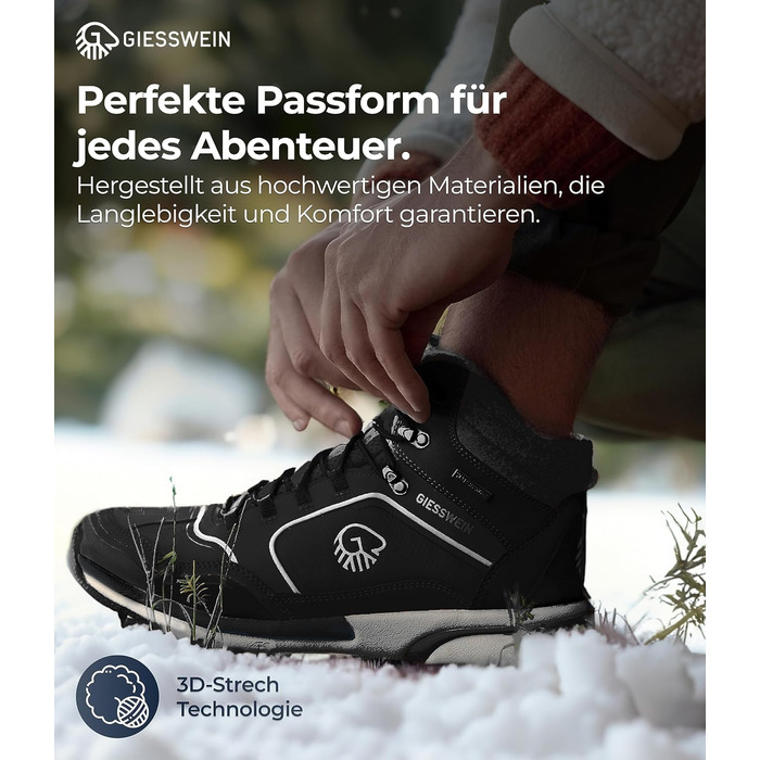 Чоловічі водонепроникні трекінгові черевики Giesswein Wool Cross X Alpine - зручні та теплі, з 100% мериносової вовни, для хайкінгу та походів, чорний колір, 45 EU