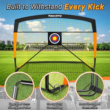 Ворота для футболу Happy Jump Pop-Up - складані для дітей та дорослих | 1 або 2 ворота: 120x90 / 152x110 / 213x152 см | З м'ячем, насосом, конусами та мішенню | Для саду та подарунка