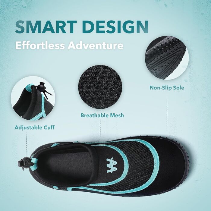 Водні черевики WateLves: швидковисихаючі, дихаючі, унісекс для плавання, басейну, пляжу (41 EU, чорний)